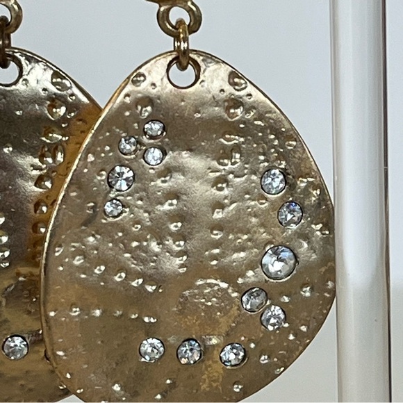 Gold Dangle Earrings with Crystal Accents - Picture 3 of 8